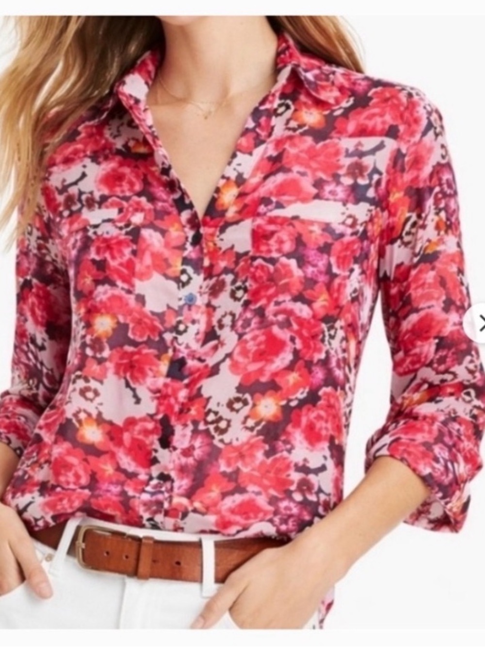 NWOT Express Floral Portofino Button Down Shirt. Size XS